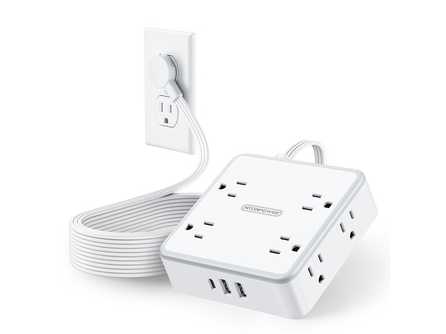 Extension Cord 25 FT, Flat Plug with 8 Widely Outlets 3 USB Ports (1 USB C), Wall Mountable, Long Power Strip, Desk Charging Station Dorm Room...