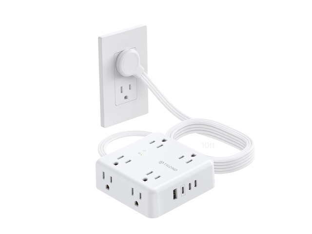 Surge Protector Power Strip, 10FT Flat Plug Extension Cord, White 8 Outlets & 4 USB Ports(3 USB C), 1625W, 1440J, Wall Mount Outlet Extender for...