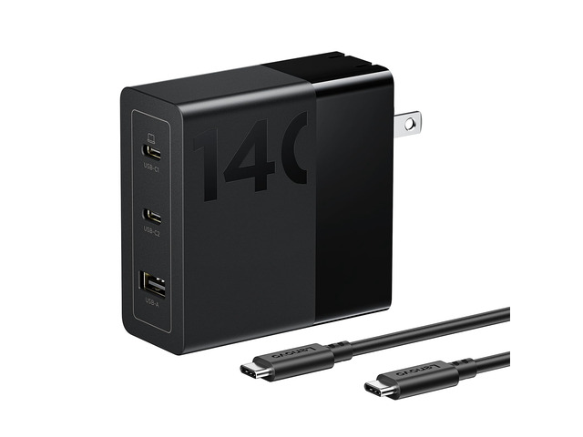 140W USB C Charger, GaN Power Adapter with 3-Port Fast Charging, PD 3.1 Compatible, Black, for ThinkPad, MacBook, iPhone, Samsung Galaxy, with 240W...