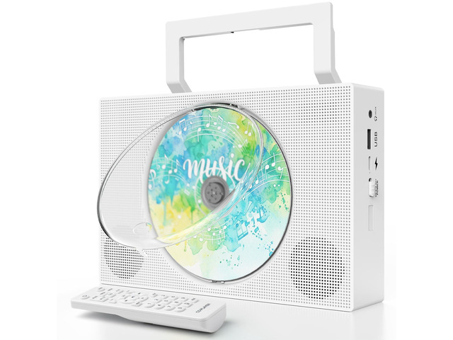 Portable CD Player Boombox with Bluetooth - Rechargeable Desktop CD Player with Speakers, Supports CD/AUX/USB/FM Radio, CD Players for Home with...