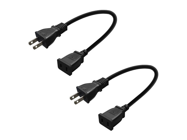 2-Pack USA Outlet Saver Power Extension Cord Cable 125V 10A 2-Prong 2 Outlets NEMA 5-15P to NEMA 5-15R 1.6ft/50cm