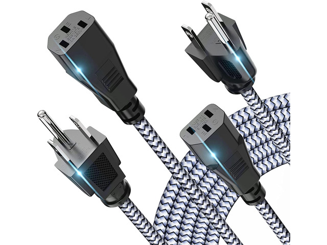 Power Cord, [6.6FT, 2-Pack] AC Power Cable 10A 250V Nylon Braided 3 Prong Power Cord 18AWG Replacement 3-Pin Power Cables UL Certified for...