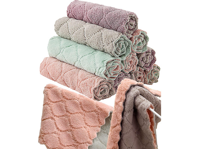 12 Pack Kitchen Towels Quick Dry Washcloths, Coral Velvet Dishtowels Multipurpose Reusable Cloths, Soft Tea Absorbent Cleaning Cloths Double-Sided...