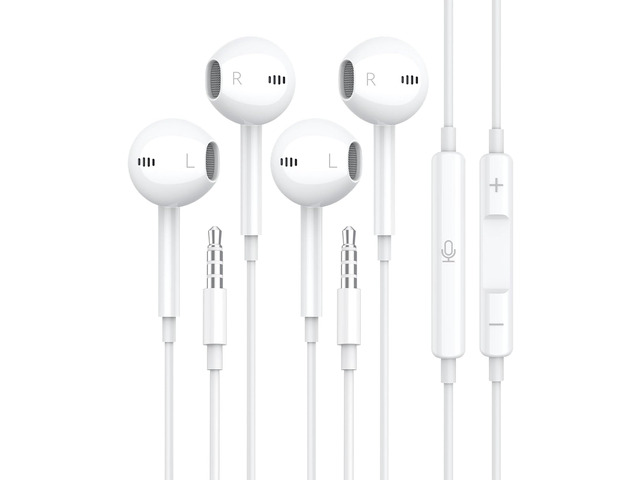 Wired Earbuds [Clear Call Mic], 3.5mm Headphones for iPhone/iPad/Radio 2 Pack, MFi, HiFi, Noise Cancelling, School/Travel/Airplane