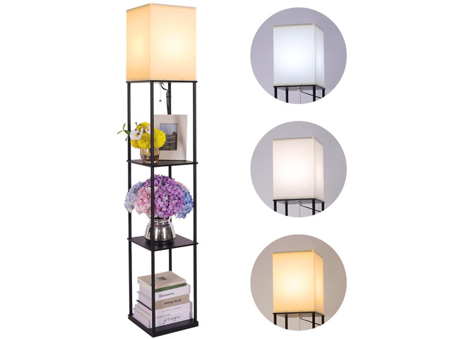 Floor Lamp with Shelves, Modern Square Standing Lamp with 3 Color Temperature Bulb, Corner Display Bookshelf Lamp for Living Room, Bedroom and...