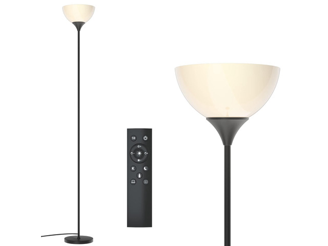 Floor Lamp, Remote Control with Stepless Color Temperatures and Brightness, Torchiere lamp for Bedroom, Living Room, Bulb Included (Matte Black)
