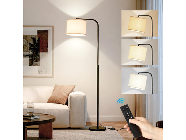 Arc Floor Lamp with Remote and Dimmable Black Floor lamps for Living Room Modern Tall Standing Lamp for Bedroom Corner and Office wiht Adjustable...