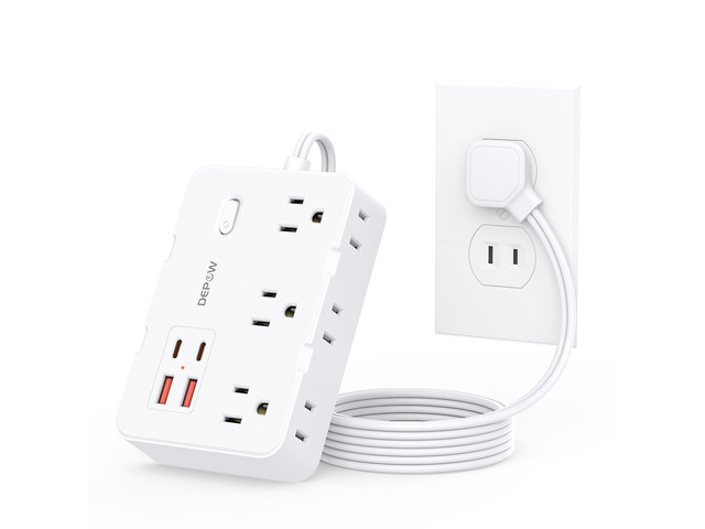 2 Prong to 3 Prong Adapter Power Strip-6 Outlets 4 USB Port (2USB-C 1050J Two Prong Surge Protector, 5FT Extension Cord, Wall Mount - Ideal for Old...