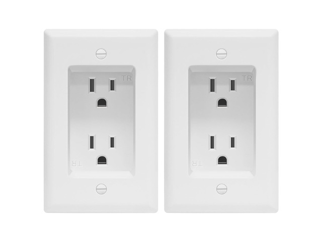 Recessed Duplex Receptacle Outlet, Tamper-Resistant, 2 Pack Standard Size 1-Gang 4.48' x 2.76', 15A 125V Recessed Power Outlet for Wall Mounted...