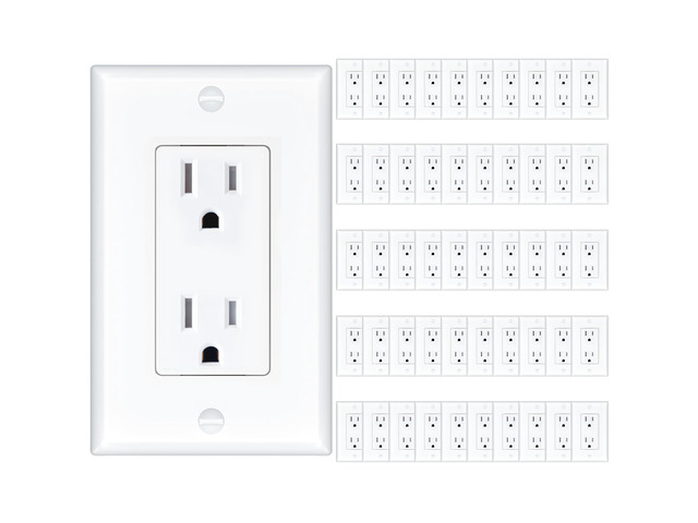 50 Pack 15 Amp Tamper Resistant Wall Outlets UL Listed Decorator Electrical Receptacles with Wall Plates, 125V/1875W Electrical Outlets for Home,...