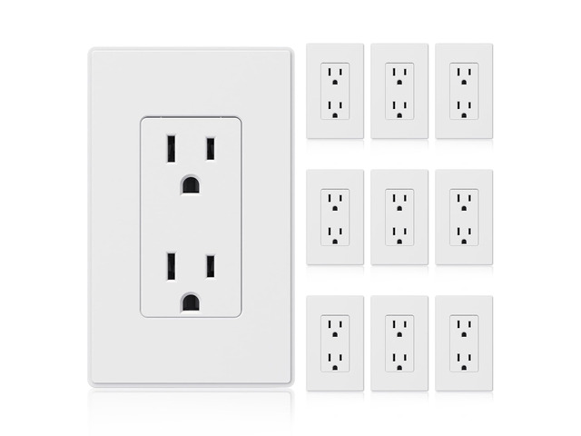 Matte White Standard Decorator Electrical Wall Receptacle Outlet, 15A 125V, 2 Pole 3 Wire, Non-Tamper Resistant, NEMA 5-15R, Self-Grounding, Wall...