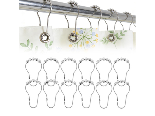 12 Shower Curtain Hooks, Rust-Resistant/Stainless Steel Material Silver, Polished Nickel, Suitable for Bathroom Shower Rods, Decorative Shower...