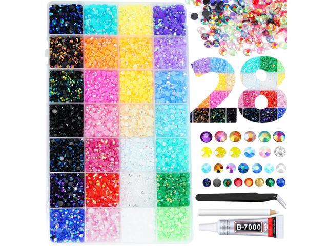 22000PCS Resin Rhinestones for Crafting, 28 Multicolor Mixed 3mm 4mm 5mm Non-Hotfix Stones, Bulk Colorful Jelly AB Bedazzling Gems with B7000 Glue...