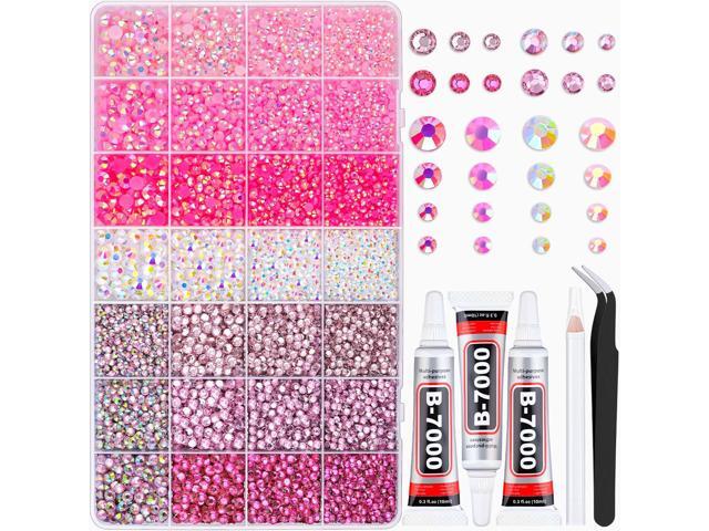 20000Pcs Pink Rhinestones for Bedazzling Kit with 3Pcs B7000 Jewelry Glue Resin Rhinestones for Crafting Crafts, Bedazzler Kit Flatback Gems for...