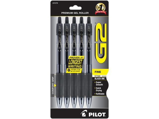 PILOT G2 Pens, 0.7mm, Black Ink, 5-Pack