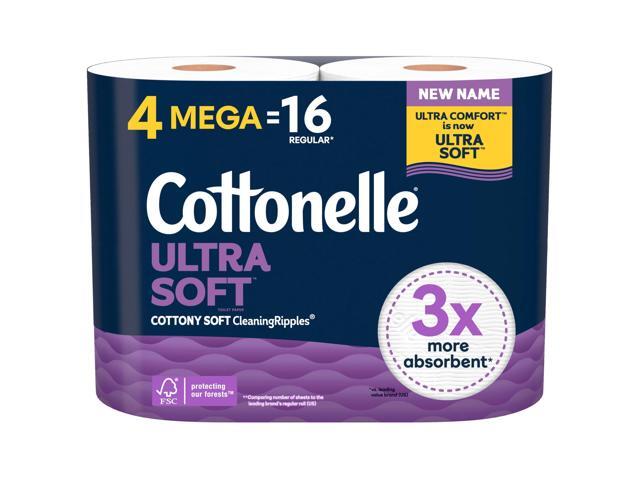 Cottonelle Ultra Soft Soft Toilet Paper, 4 Mega Rolls = 16 Regular Rolls, Packaging May Vary
