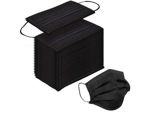 Masks Disposable 100Pcs,with Elastic Loop, Breathable Comfort, 3-Ply Masks, Waterproof, Adjustable Clip, Skin-Friendly Fabric (Black)