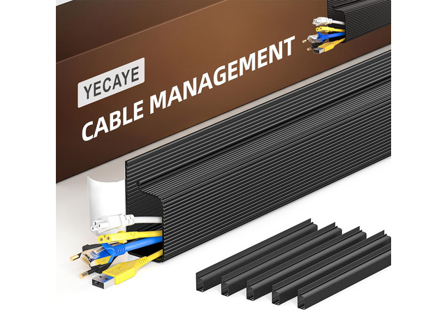 Cable Management, 6 Pack, Black Cord Organizer;Adhesive Mount;No-Drill Under Desk Wire Management;for Home Office;Baby proofing