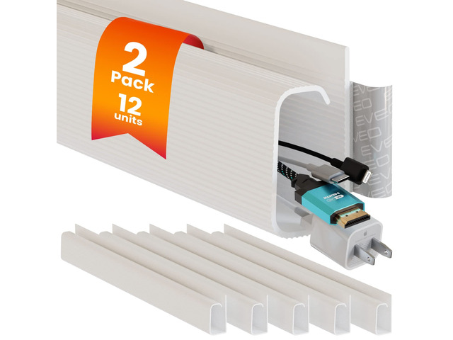 Cable Management Under Desk Kit (12 Units)- Under Desk Cable Management Cord Cover, Cable Hider Cord Management Under Desk Cable Organizer Cord...