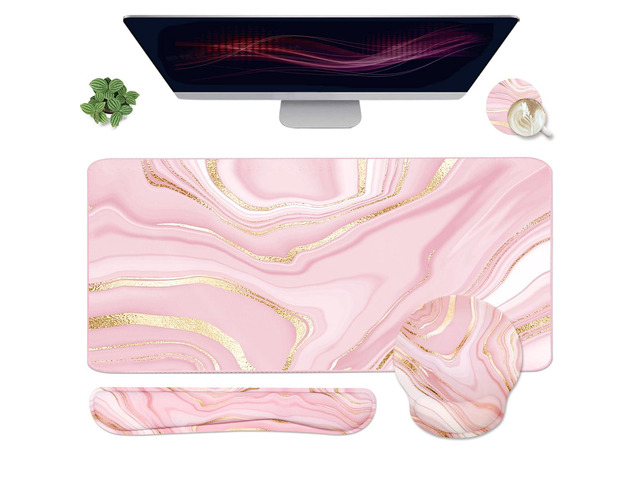 4-in-1 Gaming Mouse Pad Wrist Support SetDesk Pad + Mouse Pad with Wrist Rest + Keyboard Wrist Rest + Coaster, Ergonomic Design for Home Office...