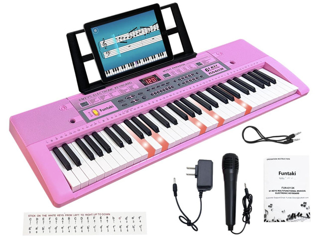 61 Key Electronic Keyboard Piano with Lighted Up Keys, Musical Mini Keyboard Piano with keyboard stand, Digital Portable Synthesizer Keyboards for...