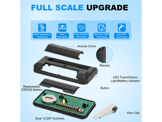 4for Liftmaster 811LM 811LMX Gate Remote,12 dip Switch Garage Door Remote Compatible with Liftmaster 850LM/860LM Receivers, Gate Opener Remote with...