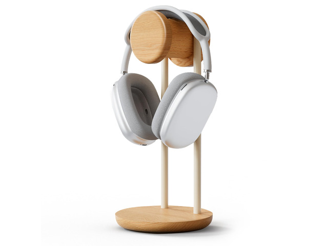 Headphone Stand with Storage Base, Headset Holder for Desktop, Oak 11.3' Tall, Sold Beech Wood with Metal Frame, Minimalist Design