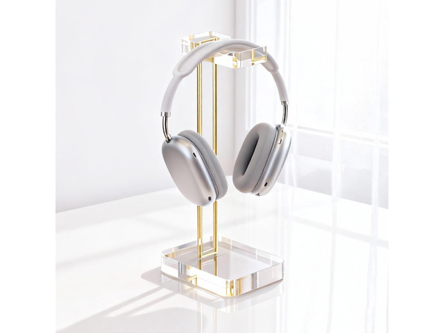 Headphone Stand Headset Holder for Desk, Solid Christal-Clear Acrylic with Gold Hardware Earphone Hanger for Gaming Room Office Accessories