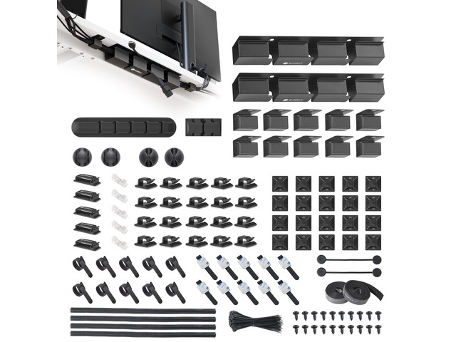 316PCS Under Desk Metal Cable Kit, Black Cable management kit with metal cable tray, 6 cable holders, 4 sleeves, 60 clips, 2 tie rolls, 100 zip...