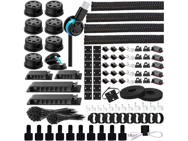 328Pcs Cable Management Kit, 8 Magnetic Cable Holder 69 Cable Clips 4 Cable Sleeve Split,22Reusable Cable Strap,200 Nylon Cable Zip Ties,25...