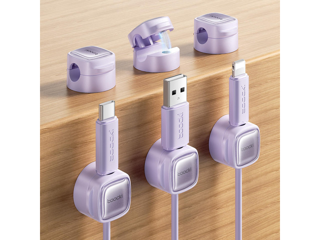 6 Pack Magnetic Cable Clips, Purple Cord Organizer & Holder, Adhesive Cable Management, Wire Holder for USB Charging Cables