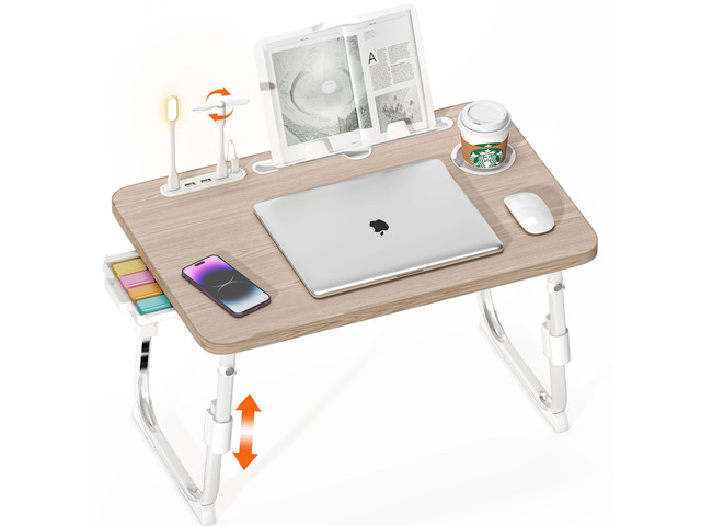 Lap Desk for Bed Adjustable Height with USB Port 23.6' x15.7' Desktop Storage Drawer, Bookshelf, Fits 17' Laptop, For couch WFH Study, Foldable...