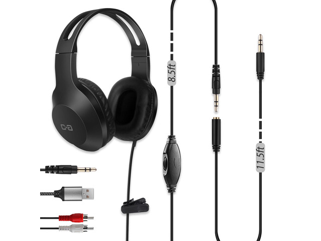 20Ft Extra Long Cord Headphones for TV with 3.5mm AUX, RCA & USB Connection 3.5mm Wired TV Headphones with Inline Volume Control & Extension...