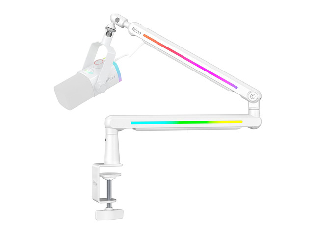 BM88ProW RGB Low Profile Microphone Boom Arm for Gaming Streaming Rotatable Desk Mount Mic Stand, Cable Management, RGB Control for Podcast