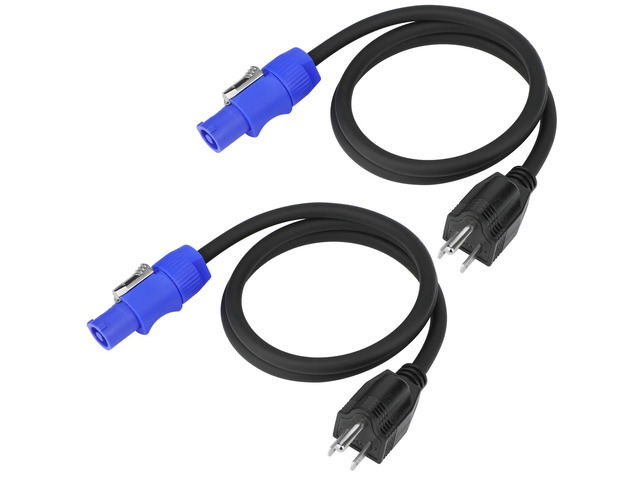 2 Pack Stage Light PowerCON Cable with 3 Prong Plug, 20A 3Pin 16AWG, Male to Male Power Cable for Outdoor Stage Lighting Series-1M/3FT (2PC)
