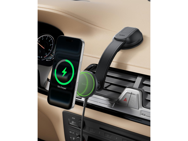 Belkin Qi2 15W Magnetic Wireless Dash Mount, Fast Charging Car Charger MagSafe Compatible, iPhone 15/16/17, Samsung Galaxy S26, AirPods, iPads,...