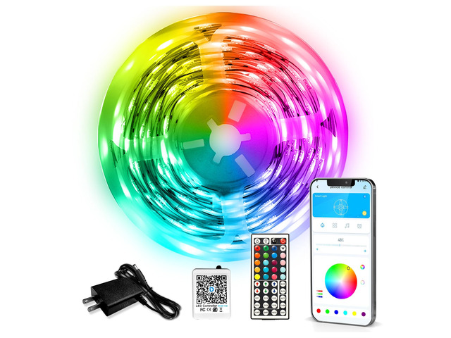 LED Strip Lights 110ft 1Roll RGB Music Sync Smart App Control Indoor color changing decor for bedroom, kitchen, party. 44-key IR remote, timer,...