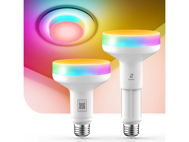 Matter BR30 Smart Light Bulbs, Alexa/Apple/Google Home, 2 Pack Stretchable Design & 4-Zone Color Changing Light Bulb, Music Sync & Preset Scenes,...