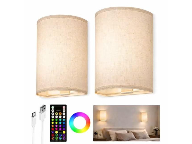 Battery Operated Wall Sconce Set of Two with Remote, Wall Lights Rechargeable, Peel and Stick, Wireless, 3 Color & 80 RGB, Dimmable, Timer,...