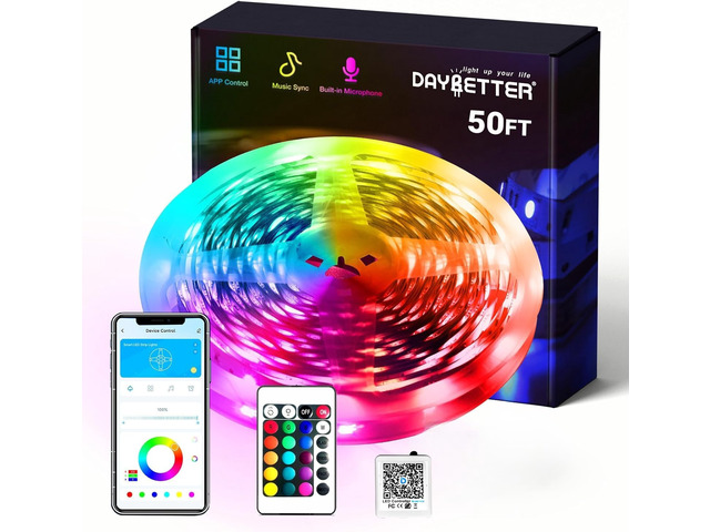 Smart RGB Led Strip Lights, 50ft Led Lights for Bedroom with App Control, Multicolor Changing Led Light Strips Apply for Home Decor, Living Room,...