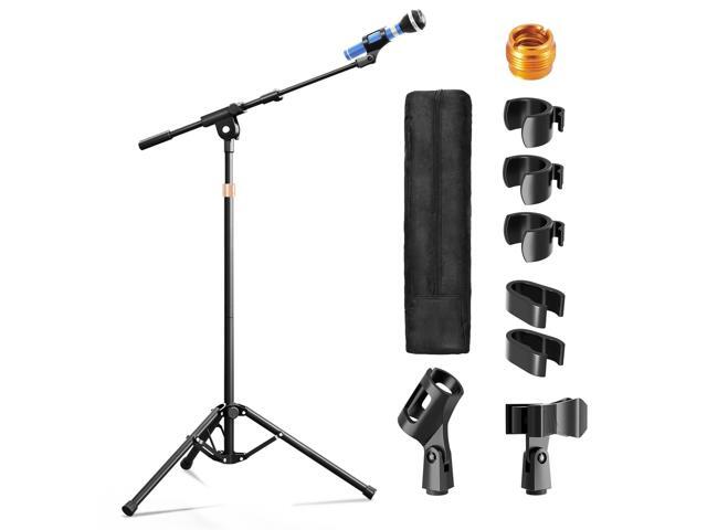 Mic Stand with Boom Arm with Carrying Bag and 2 Mics Clips, 2 Pack Height Adjustable, Reverse Fold for Easy Storage, For Singing Performance,...
