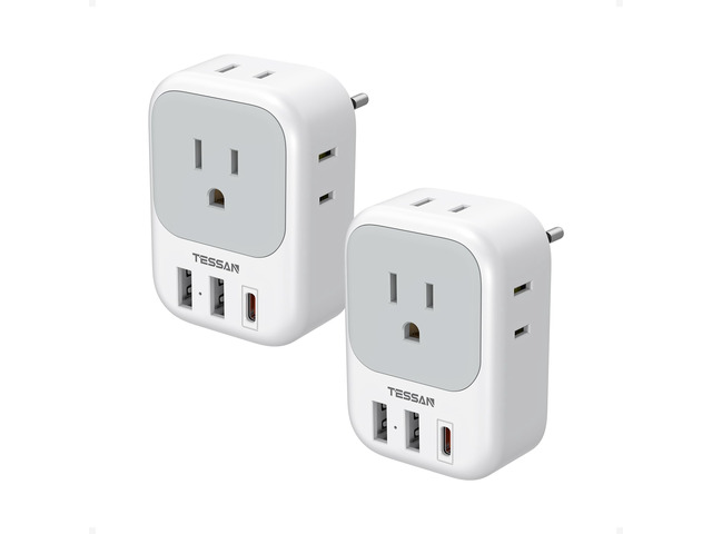 European Travel Plug Adapter 2 Pack, Type C Plug Not Voltage Converter, 4 Outlets 3 USB (1 USB C PD 20W), For Europe Italy Spain France Portugal...