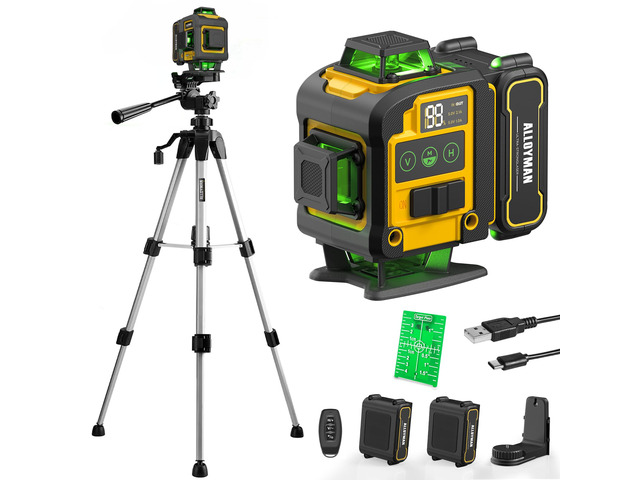 Laser Level with Tripod, Laser Level 4Ã— 360Â° Self Leveling Green Line Lazer Leveler Tool with with 2Pcs Lithium Batteries, Ideal for Picture...