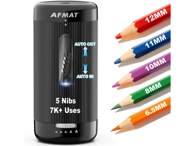 Electric Pencil Sharpener, Auto in & Out, 5 Nibs, 7K+ Uses, Fully Automatic Pencil Sharpener for Classroom, Rechargeable Hands-Free Sharpeners for...