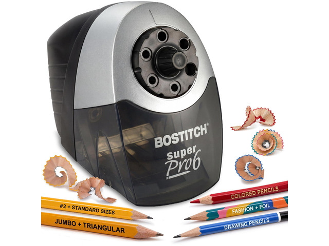 Office Heavy Duty Electric Pencil Sharpener, Classroom, Silver Handles colored and graphite pencils up to jumbo and Tri-Write sizes, with a...