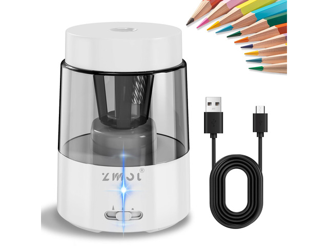 Rechargeable Electric Pencil Sharpener, Auto Stop, White Suitable for No.2/Colored (6-8mm), Fast Sharpen,3 Adjustable Modes,Automatic for...