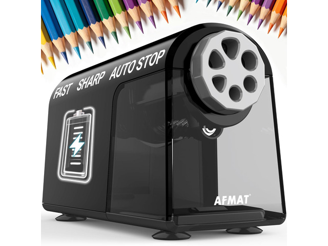 Electric Pencil Sharpener for Classroom, 6 Holes, Cordless & Rechargeable, Fast Sharpen, Auto Stop, 10K+ Uses, Heavy Duty Pencil Sharpener for...