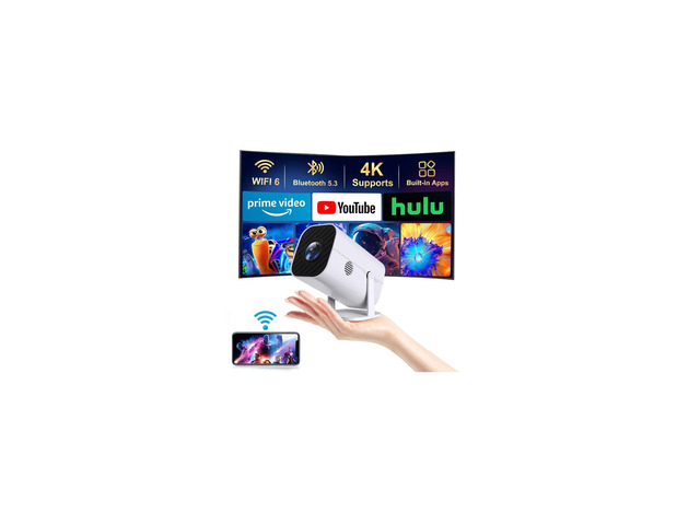 YGSKK Mini Projector with Wifi and Bluetooth, Built-in Apps,Movie Projector Electric Focus Portable Projector, 1080P Video Projector for Bedroom,...