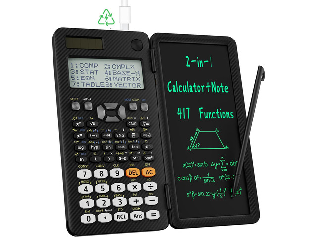 Scientific Calculator for Student 991ES with Notepad School Supplies 4-Line Display Calculator with LCD Writing Tablet, Battery Rechargeable Power...