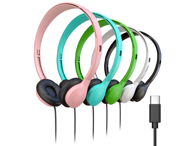 20 Pack Bulk Wired Headphones, Leather, USB-C, On-Ear, Compatible with Phone, Tablet, Laptop, PC for School, Online Class, Meeting, Web Conference,...